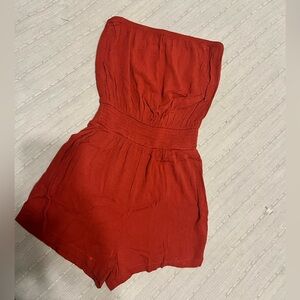 Burnt orange strapless romper